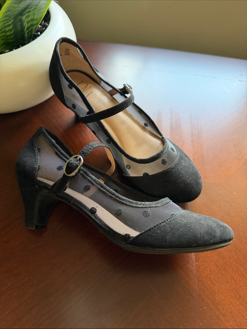 INC International Concepts Black Polka Dot Mesh Mary Jane Heels